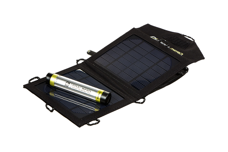 <strong>Vapor Switch 8 Kit </strong> by Goal Zero
<p>Solar is the easiest way to keep your electronics charged while out in the field. This solar panel + rechargeable battery kit is perfect for keeping your phone or small camera charged up wherever you are.
<p>
<a href="https://www.goalzero.com/p/195/goal-zero-switch-8-nomad-3-5-kit">$70 - Buy the Goal Zero Switch 8 Kit</a>